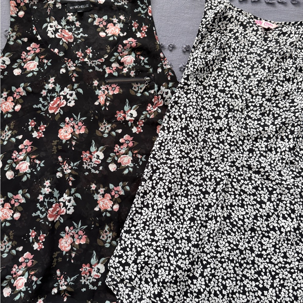 2 Black and White Floral Tops
